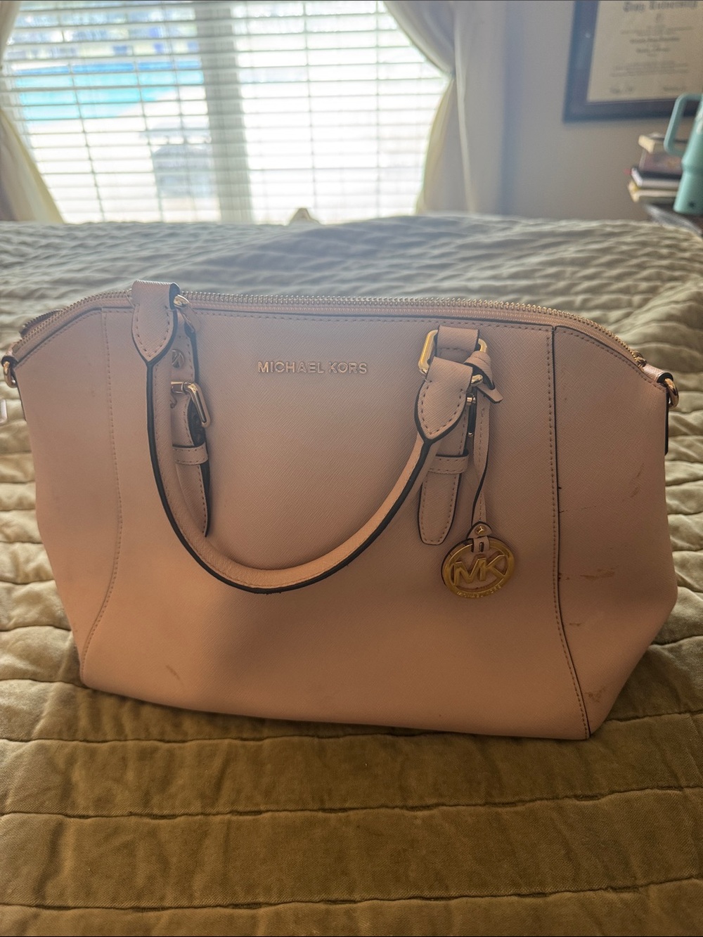 Michael Kors Blush Saffiano Leather Satchel with Gold Hardware